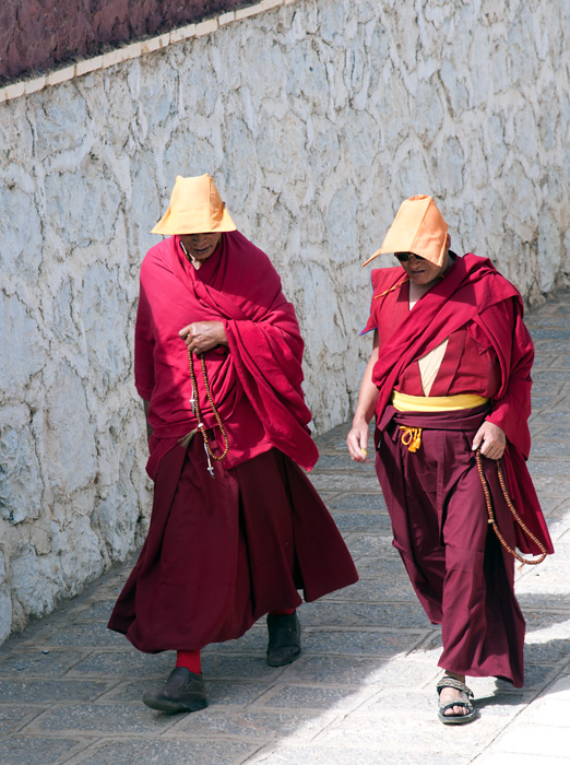 Moines de l'cole des Bonnts jaunes Gelugpa, monastre de Songzanlin, Yunnan, Chine