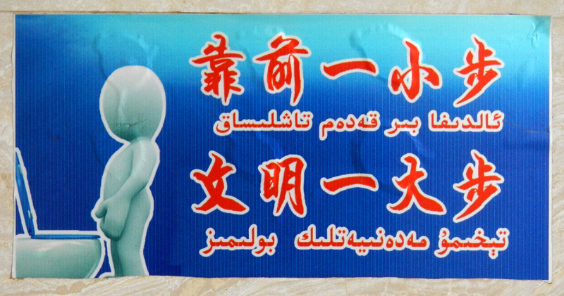 Avis dans les toilettes publiques sur l'autoroute, Turfan, Xinjiang, Chine