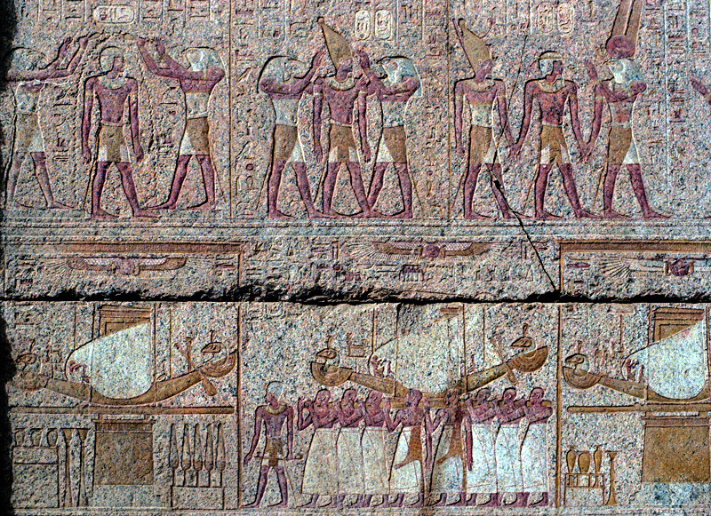 Bas-relief peint, temple de Amon-R, Karnak, Louxor, Egypte