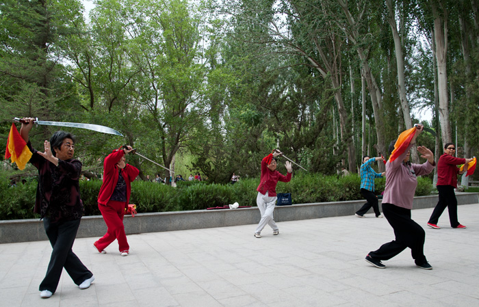 Gymnastique chinoise matinale, Kashgar, Xinjiang, Chine